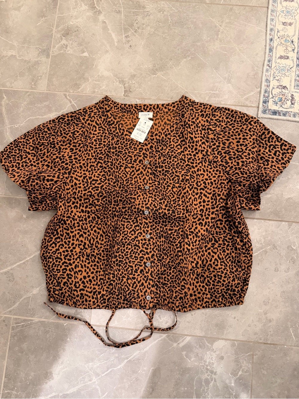 J. Crew Leopard Print Tie-Hem Button Front Top - Brown/Black